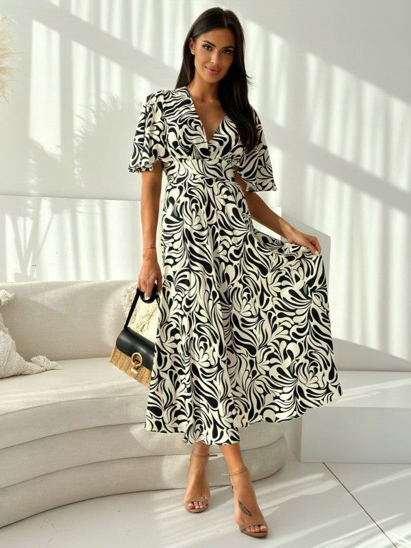 Women summer v-neck short-sleeved printed Maxi dress 7