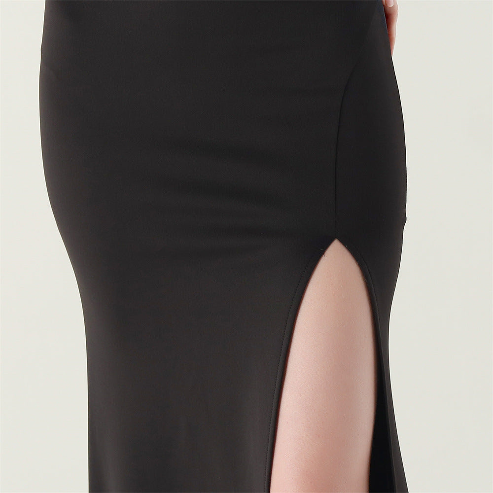 Women fishbone lace-up V neck suspender sexy formal party fishtail evening dress 27