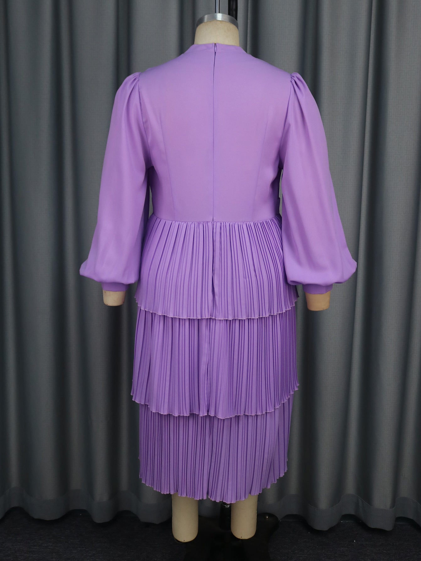 Women Spring and Summer Lantern Sleeve Pleated Cascading Ruffles Dress 6