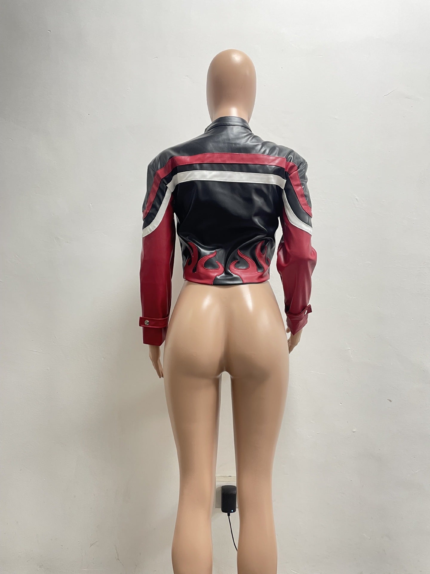 Women's Embroidered Flame Patchwork Leather Jacket 23