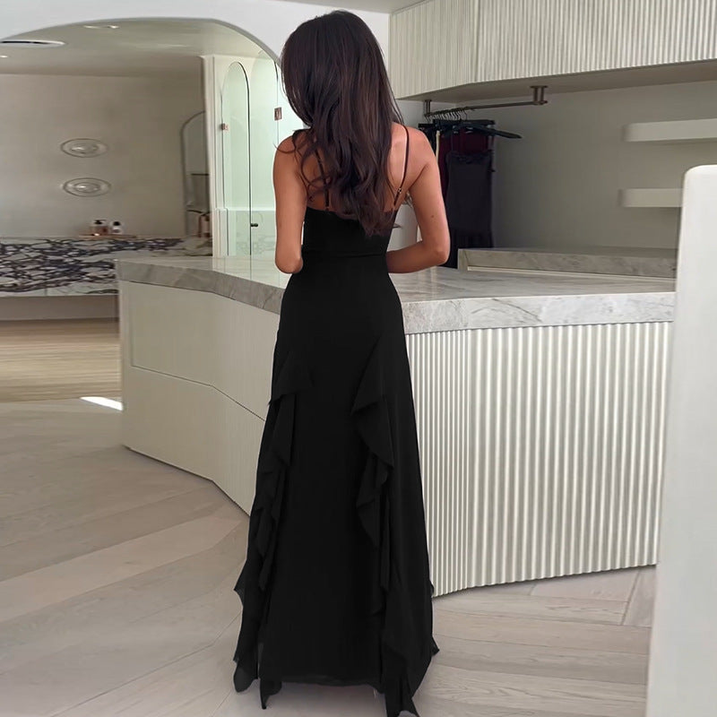 Strap Chic V-neck Holidays Slit Ruffle Dress 6