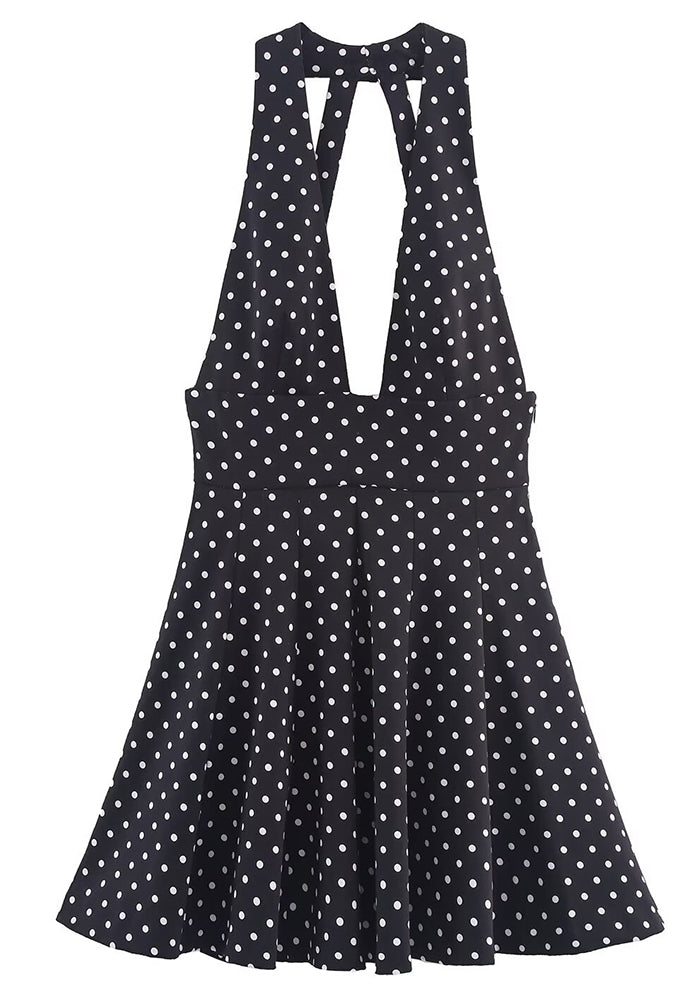 Summer Women's Polka Dot Casual Halter Neck Short Dress