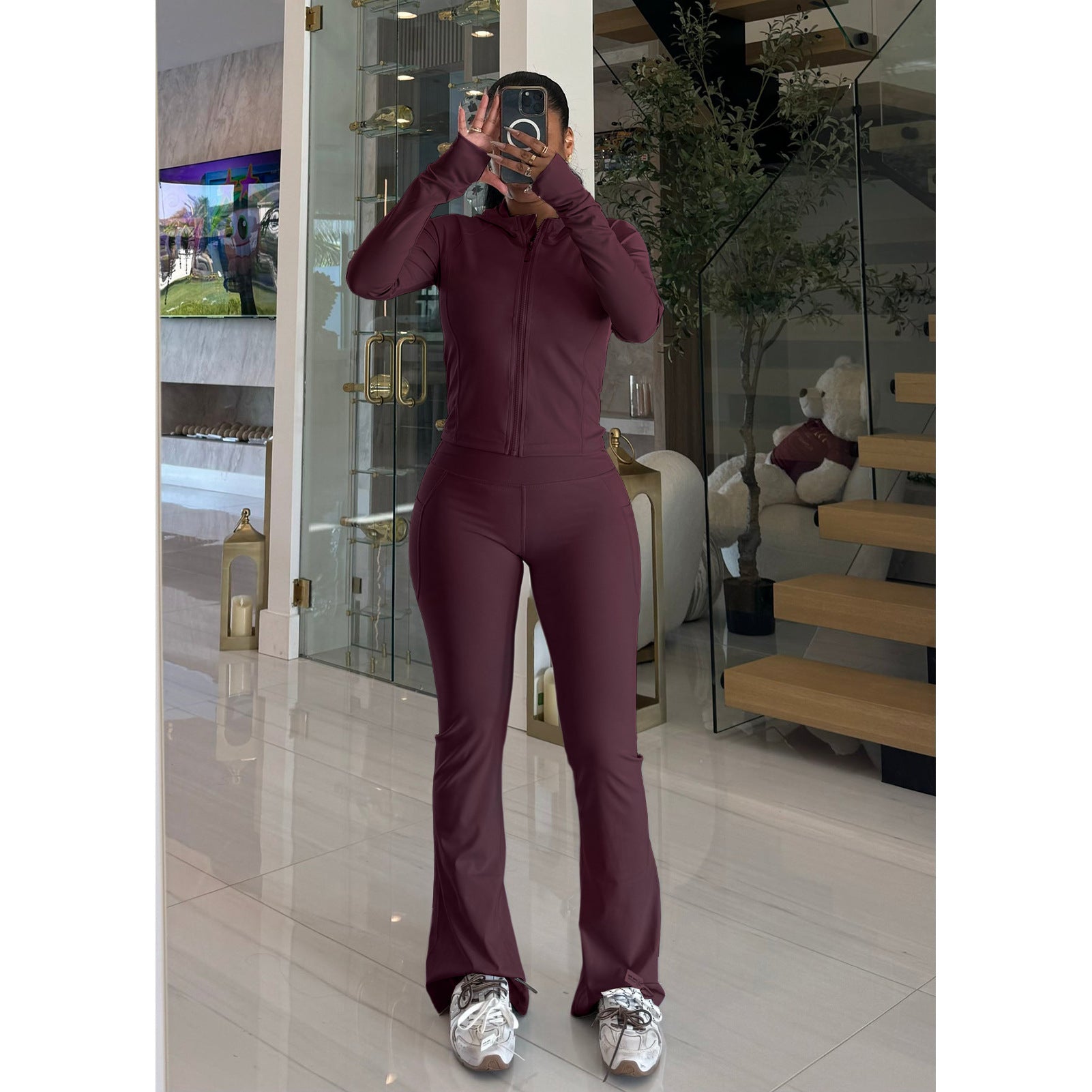 Tight Fitting Quick-Dry Gym Pockets Zipper Yoga Suit Outdoor Running Sportswear 31