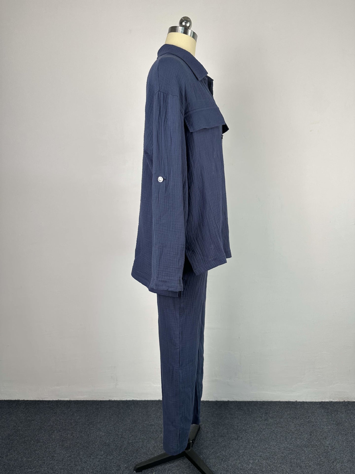 Plus Size Women's Double Crepe Oversized Turndown Collar Long Sleeve Set 18