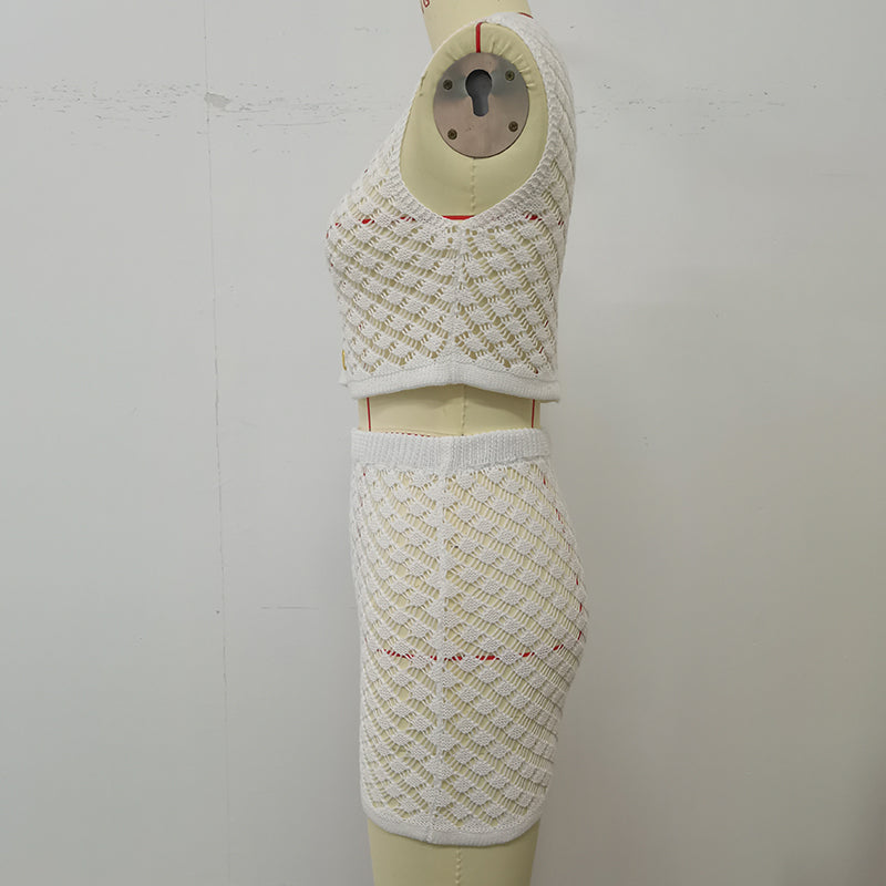 Button Vest Short Skirt Fashion Sunscreen Beach Two-piece Set 17