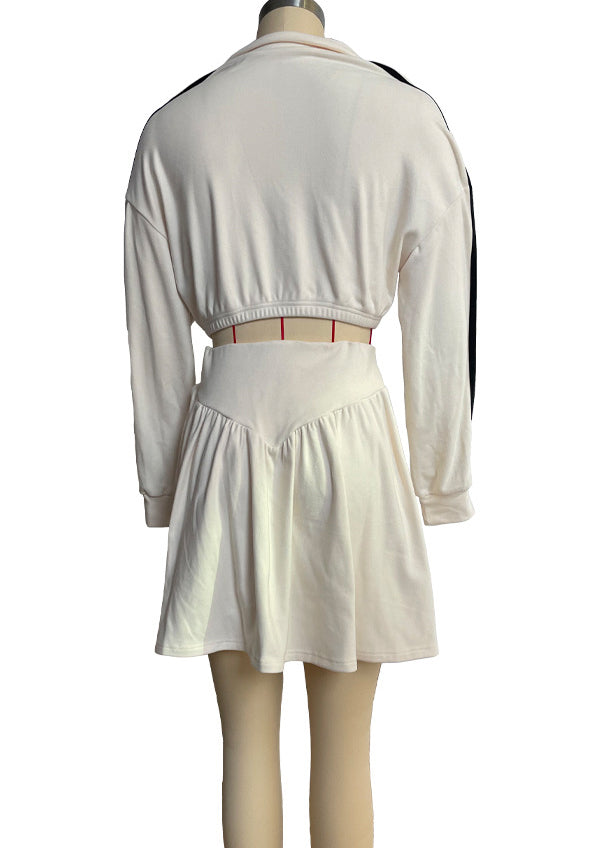 Women retro American sports style loose long-sleeved short skirt two-piece set 6