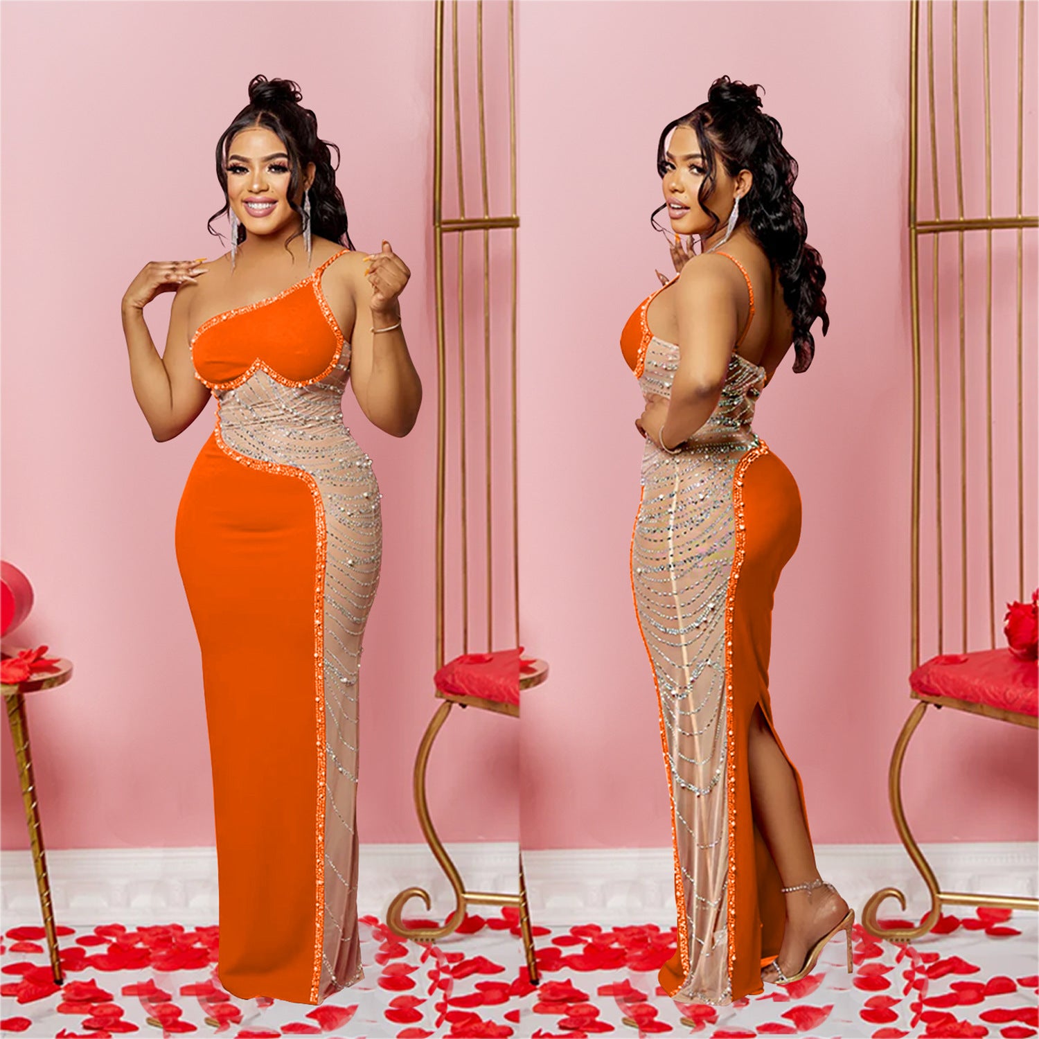 Fashion Women's Solid Color Beaded Sleeveless Strap Long Dress 5