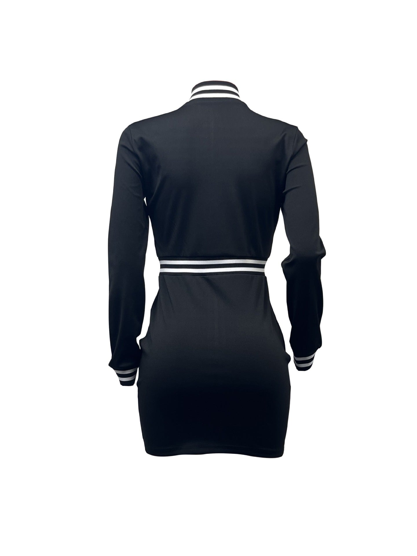Women Sexy Letter Embroidered Zipper Long Sleeve Dress 4