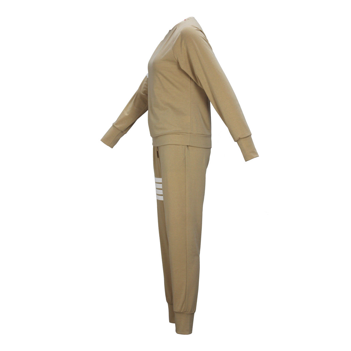 Casual Women's Spring And Autumn Round Neck Striped Patchwork Long Sleeve Top Pants Two-Piece Set 4