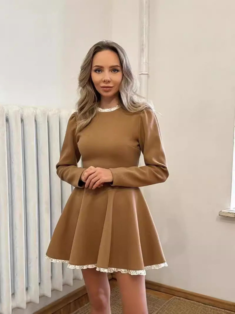 Women elegant lace Patchwork Knitting dress 7