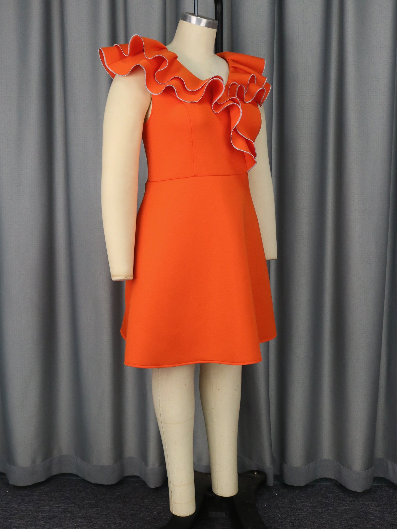 Women Summer V-neck Sleeveless Lotus Leaf Dress 6