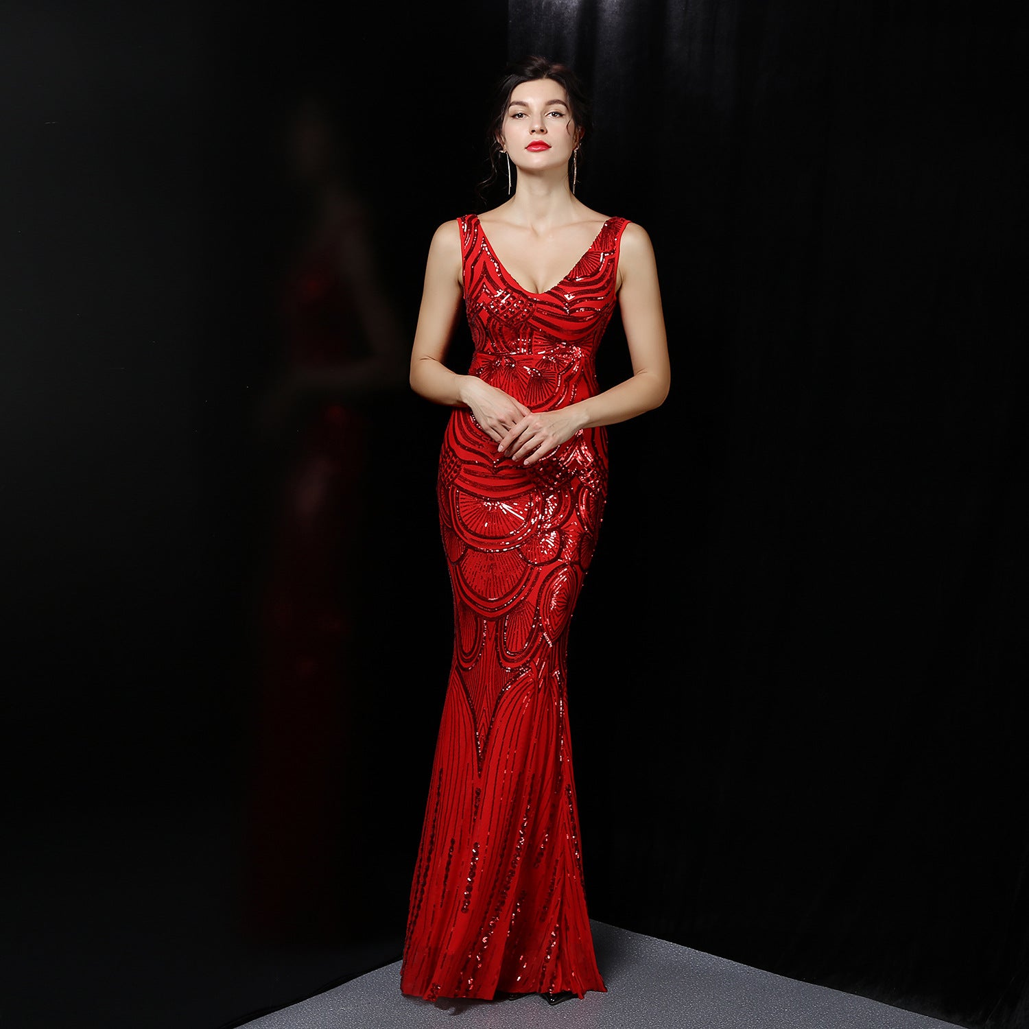 Women Formal Party Sequins Sleeveless Mermaid Evening Dress