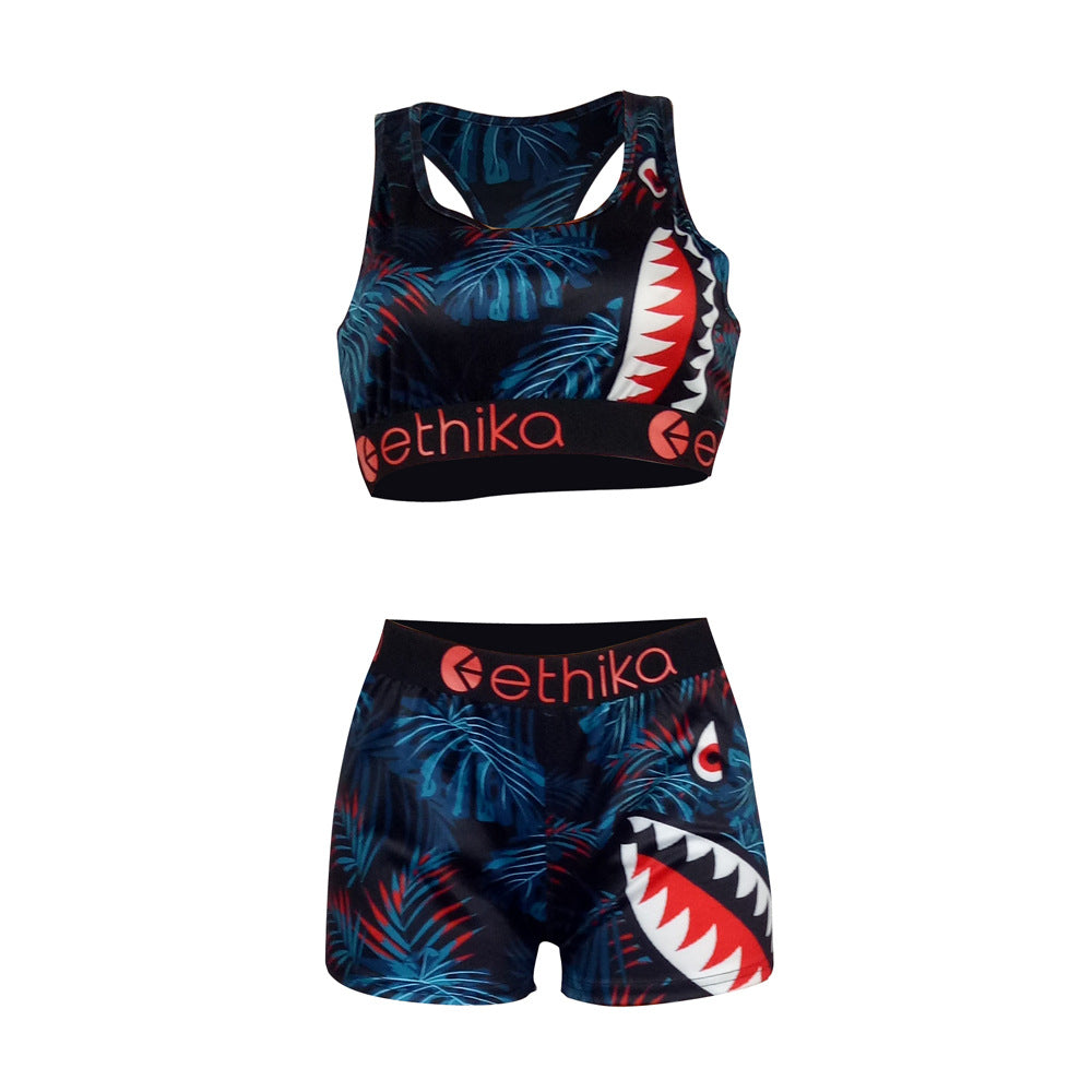 Women Summer Cartoon Printed Top and Shorts Two-piece Set 16