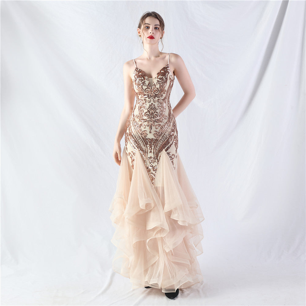 Women Sequin Patchwork Mesh Evening Dress 12