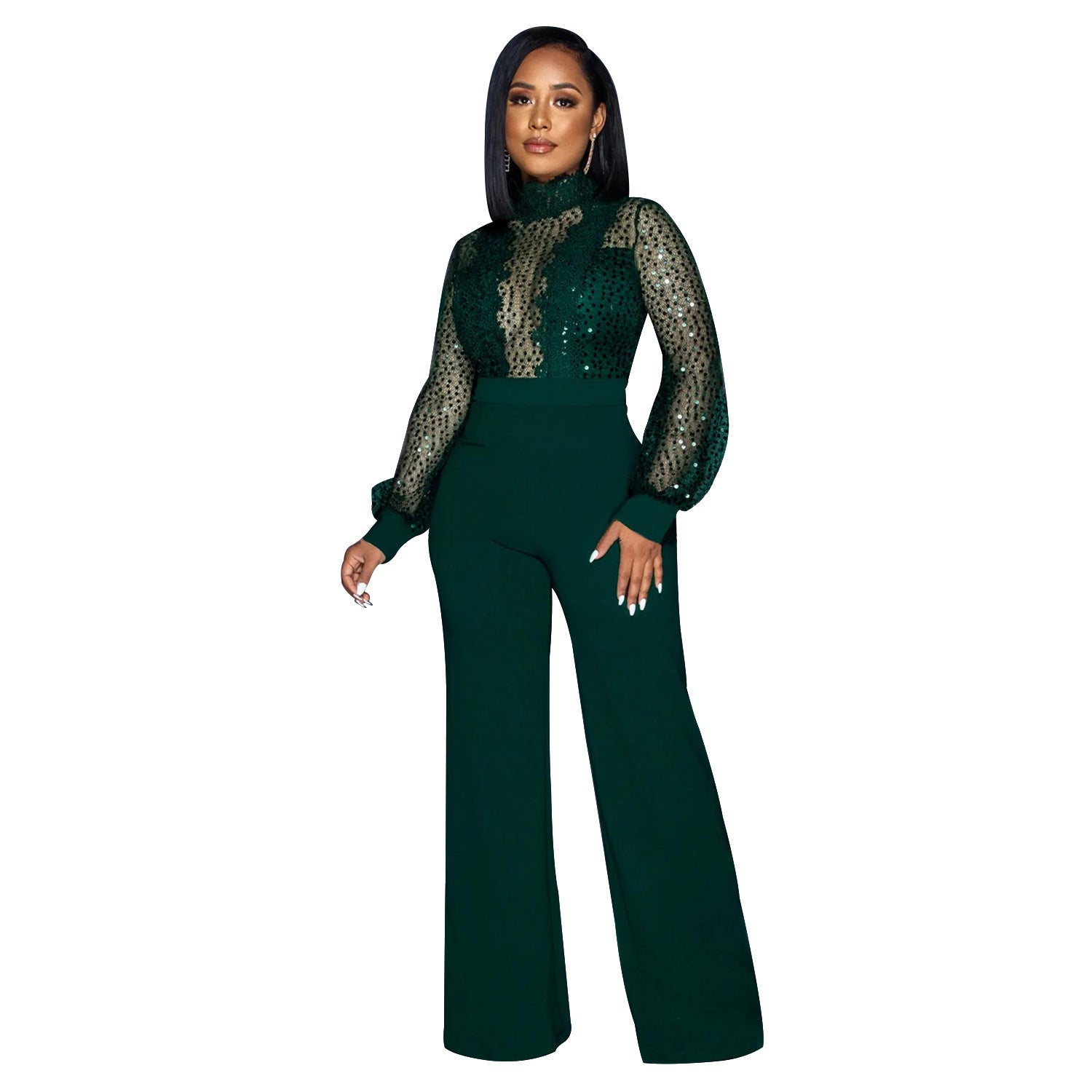 Women Cutout See-Through Long Sleeve Tie Jumpsuit（customized,MOQ 6pcs/size/color,process time 7-10 days） 12