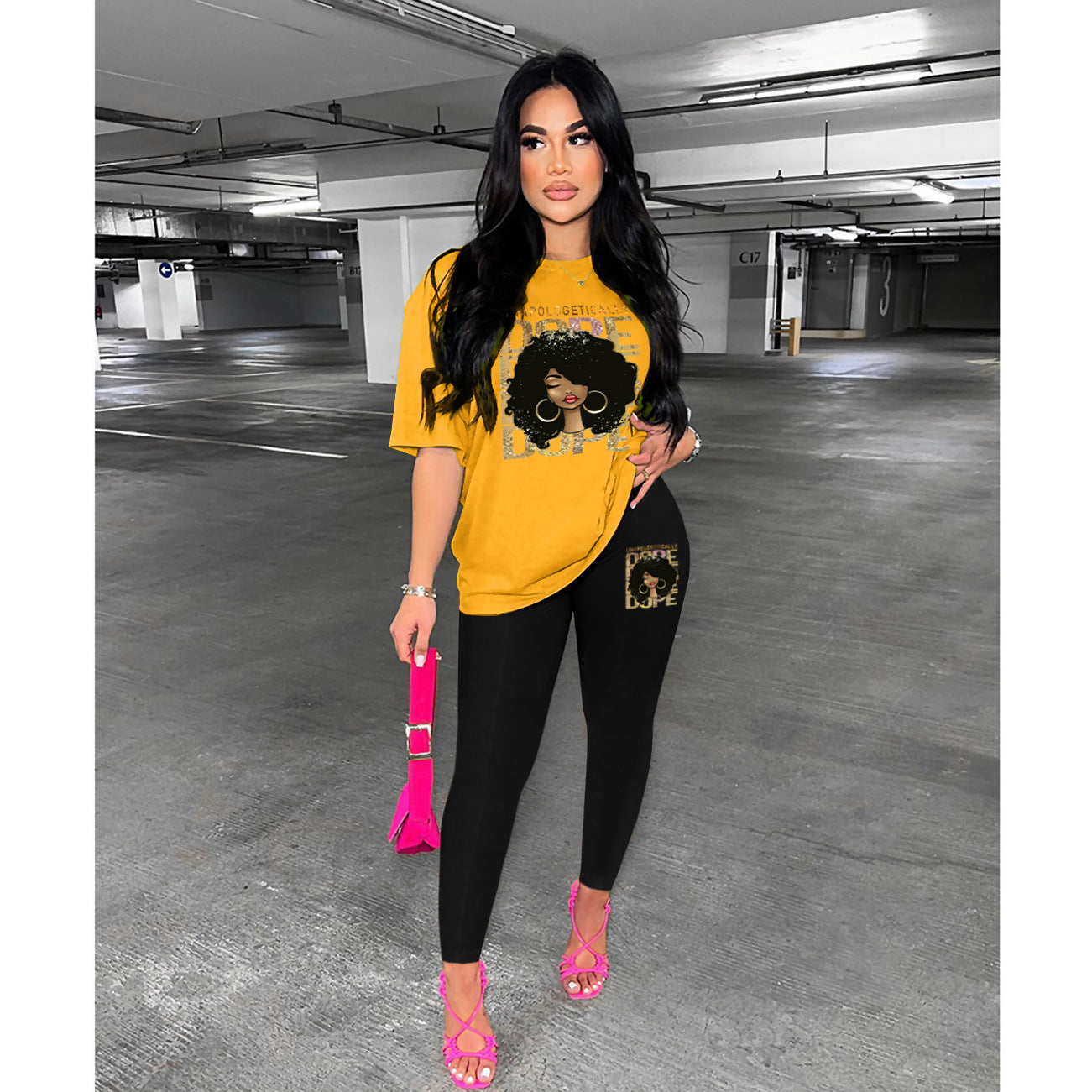 Style Printed Casual Fashion Short Sleeve T-Shirt Pants Women's Two-Piece Set 4