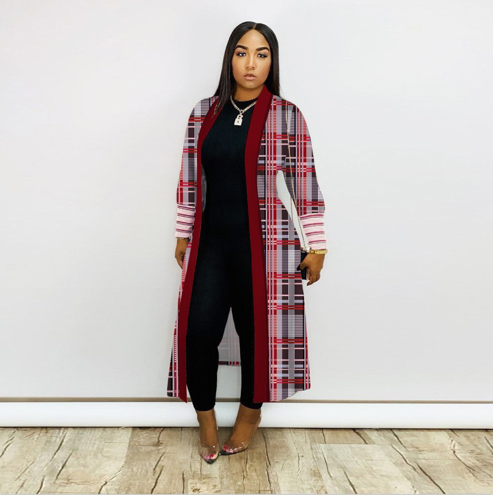 Women printed lips leopard print Long jacket 12