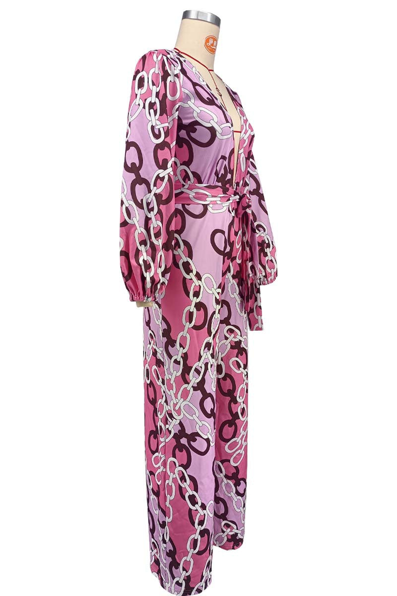 Printed Deep V Long Sleeve Women's Casual Loose Jumpsuit 6