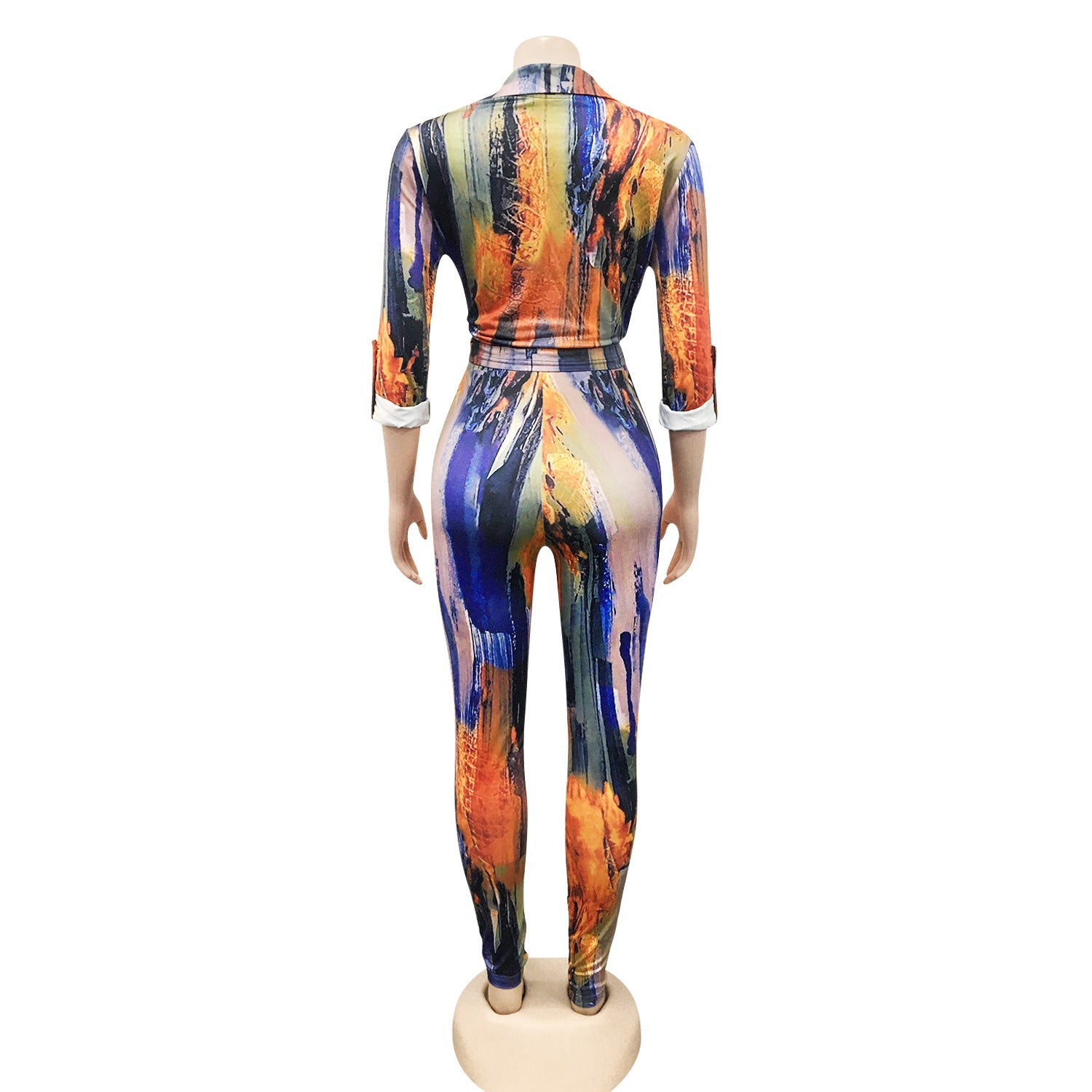 Trendy Print V-Neck Long-Sleeve Two-Piece Pants Set 12