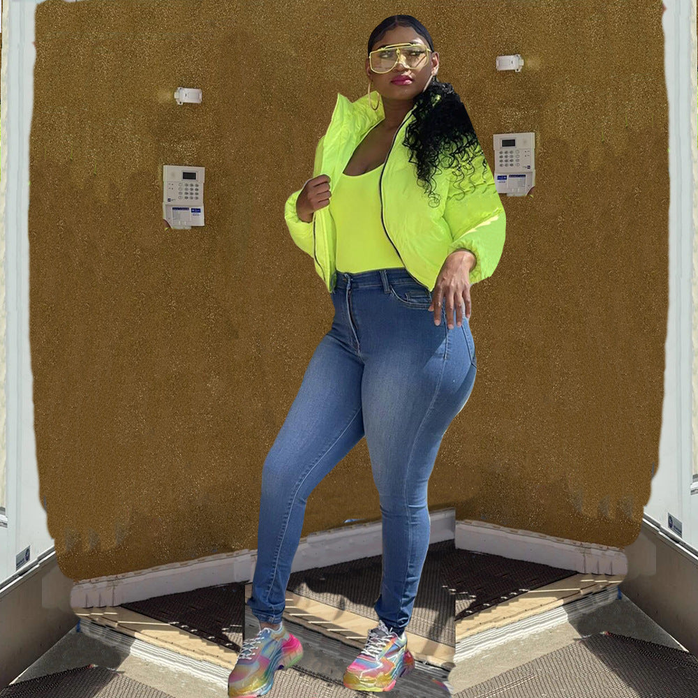 Women Solid Zipper Warm Padding Jacket