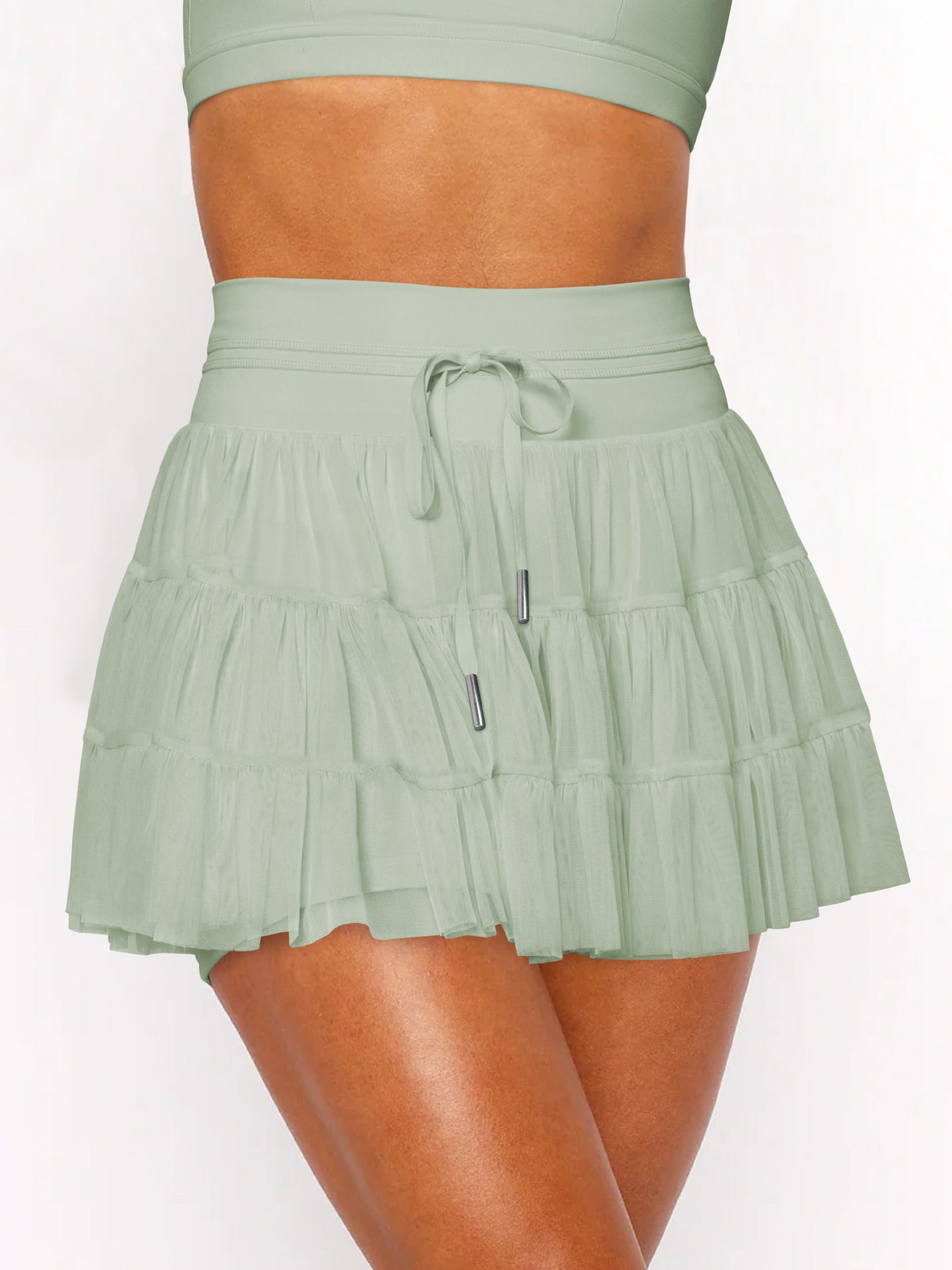 Women Summer Lace-Up Mesh Pleated Skirt 11