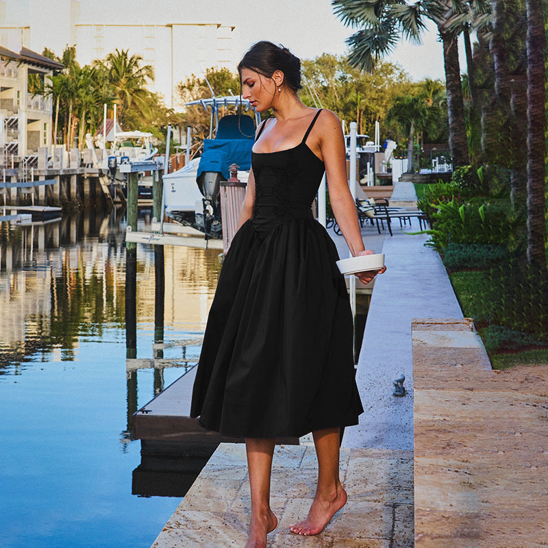 Strapless Low-Back Lace-Up Maxi Dress Floral Trim Chic Gown 5