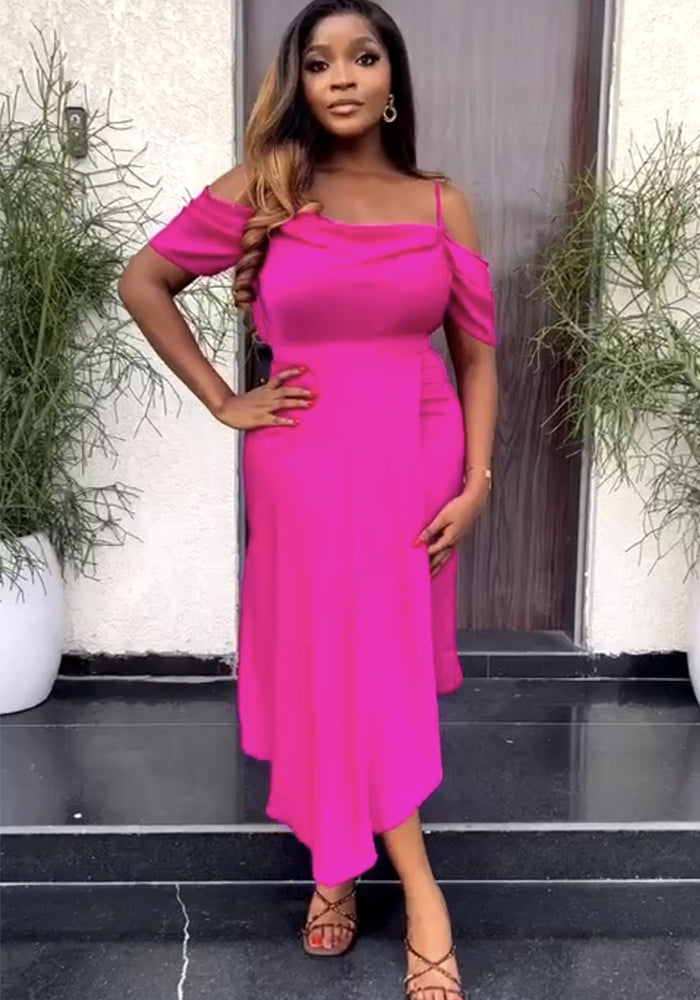 Women Suspender Off Shoulder Sexy Solid Irregular Dress