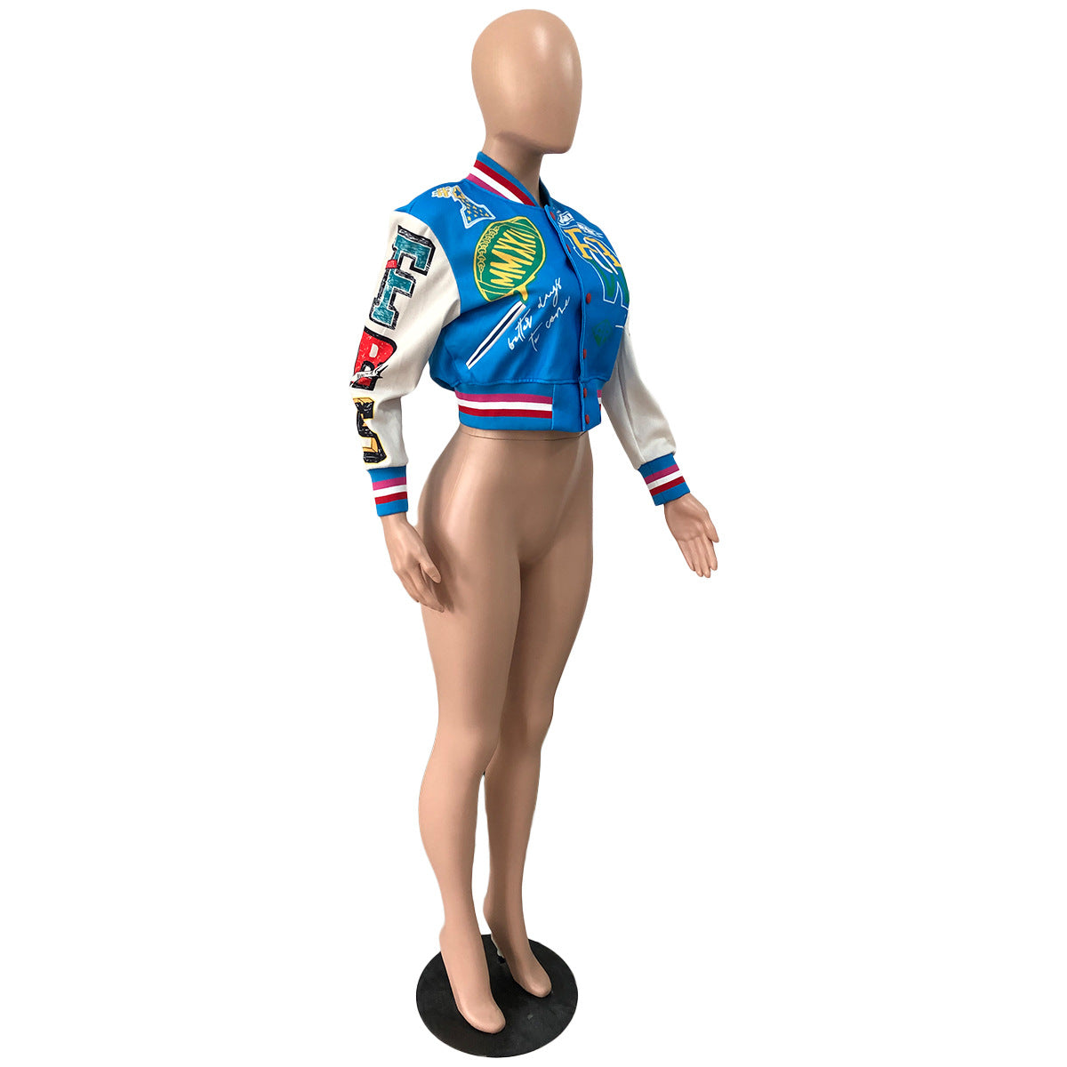 Women Ribbed Print Baseball Jacket 33