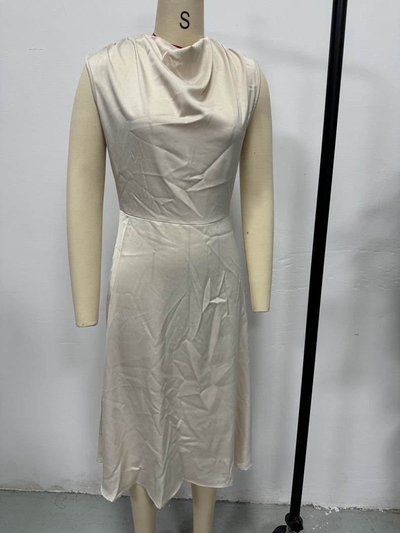 Women Summer Pleated Satin Maxi Dress 5