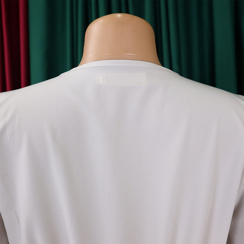 V-Neck Chic Elegant Slim Waist Belted Pleated High Waist Plus Size Dress 48