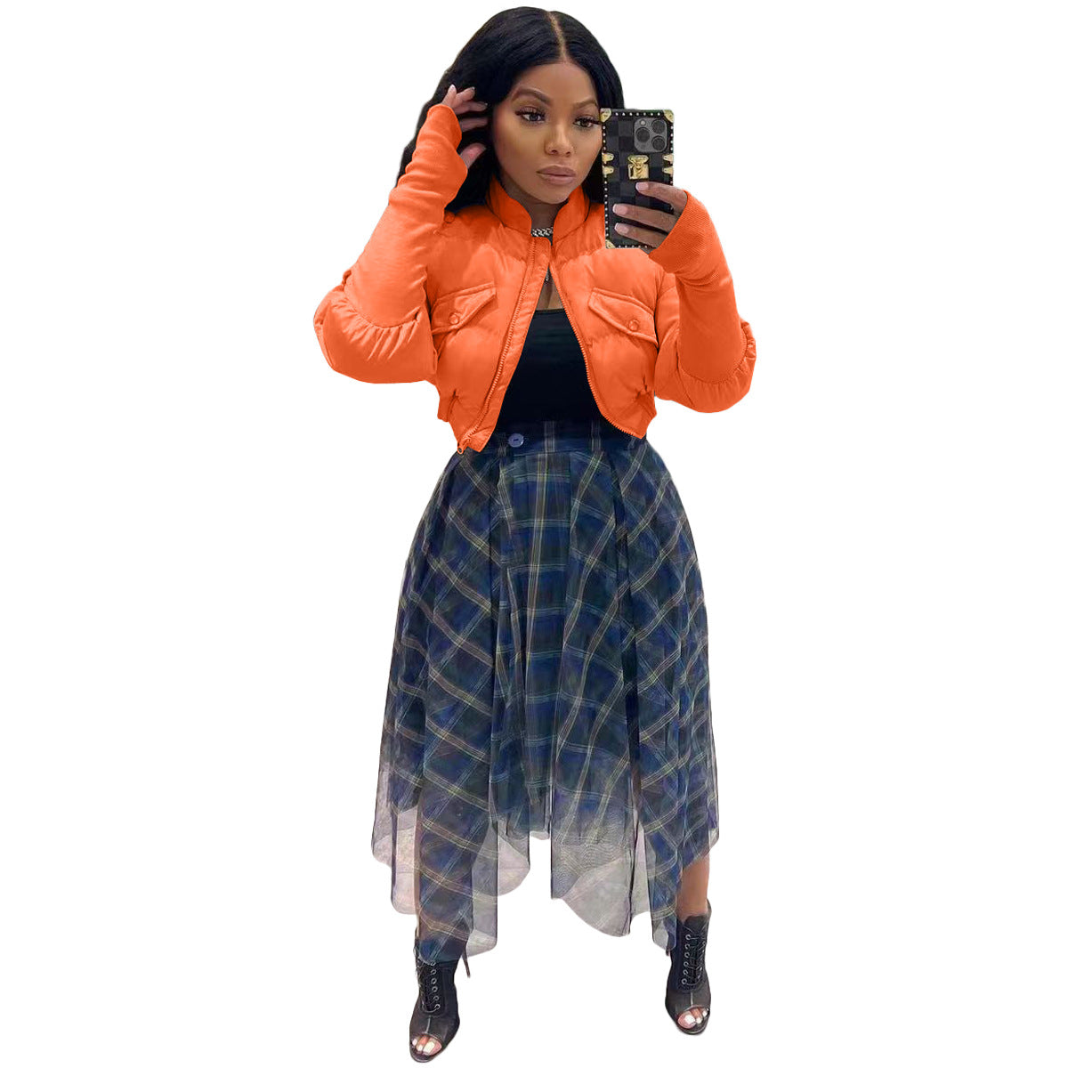 Women'S Fashion Casual Cotton Padded Jacket Stylish Patchwork Rib Coat 5