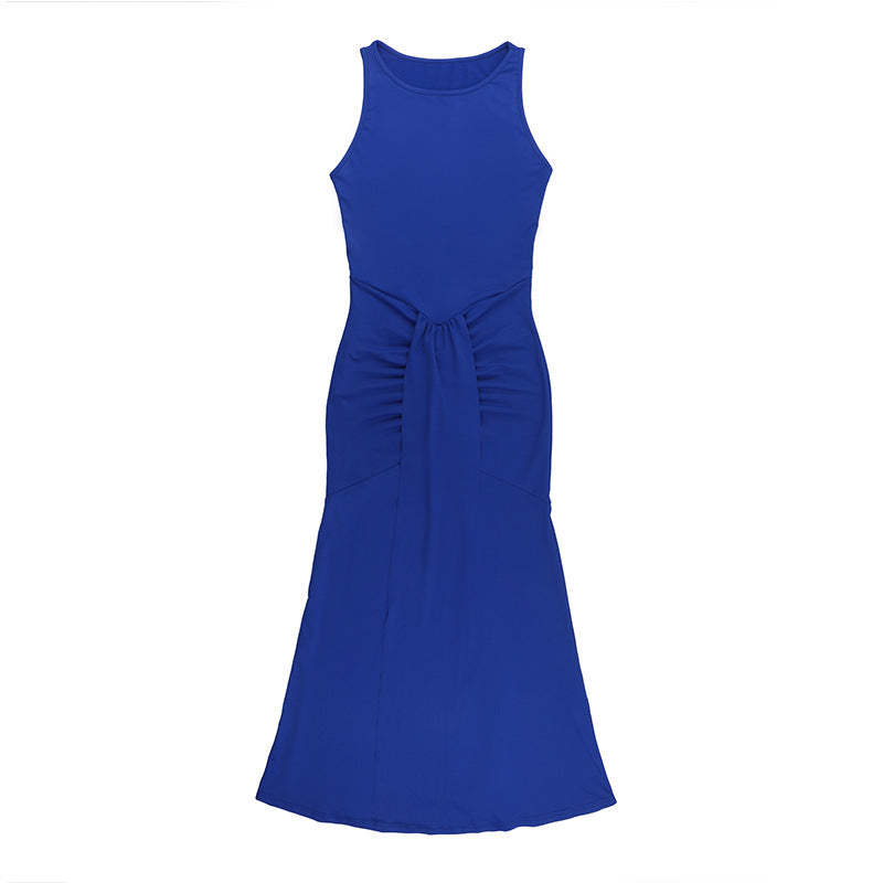 Women Round Neck Sleeveless Sexy Solid Dress 8