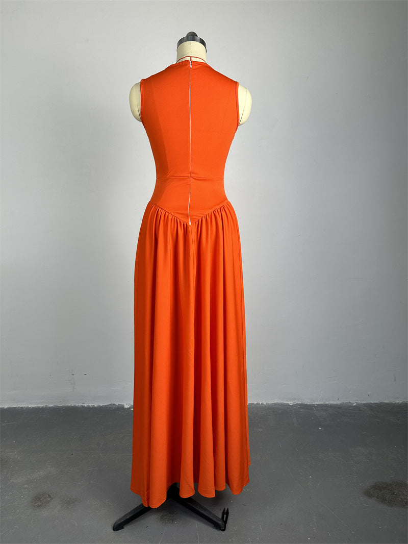 Women Summer Round Neck Hollow Maxi Sleeveless Dress 9