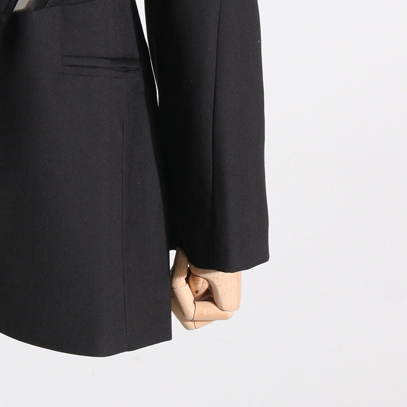 Women Fall French Career Casual mesh Patchwork See-Through Blazer 14