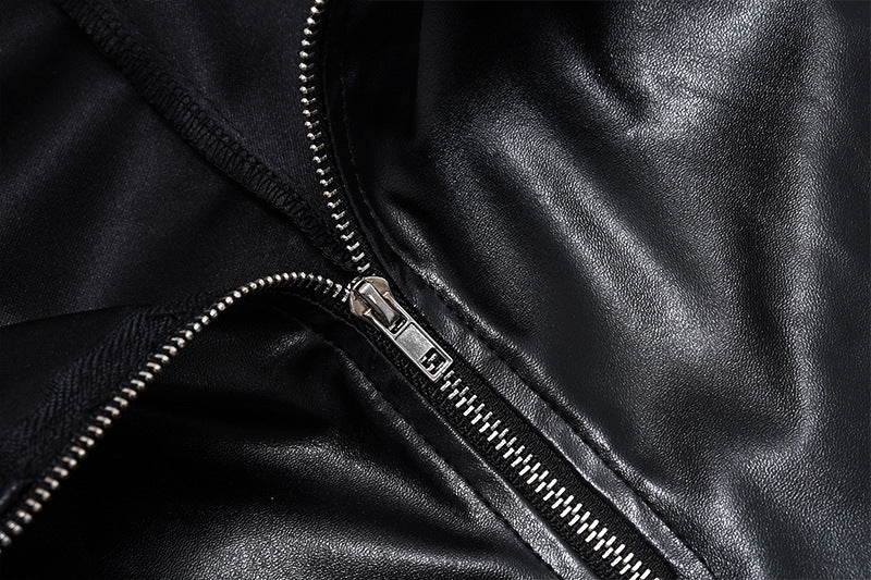 Women Autumn Casual High Waist Loose Wide Leg PU-Leather Pant 16