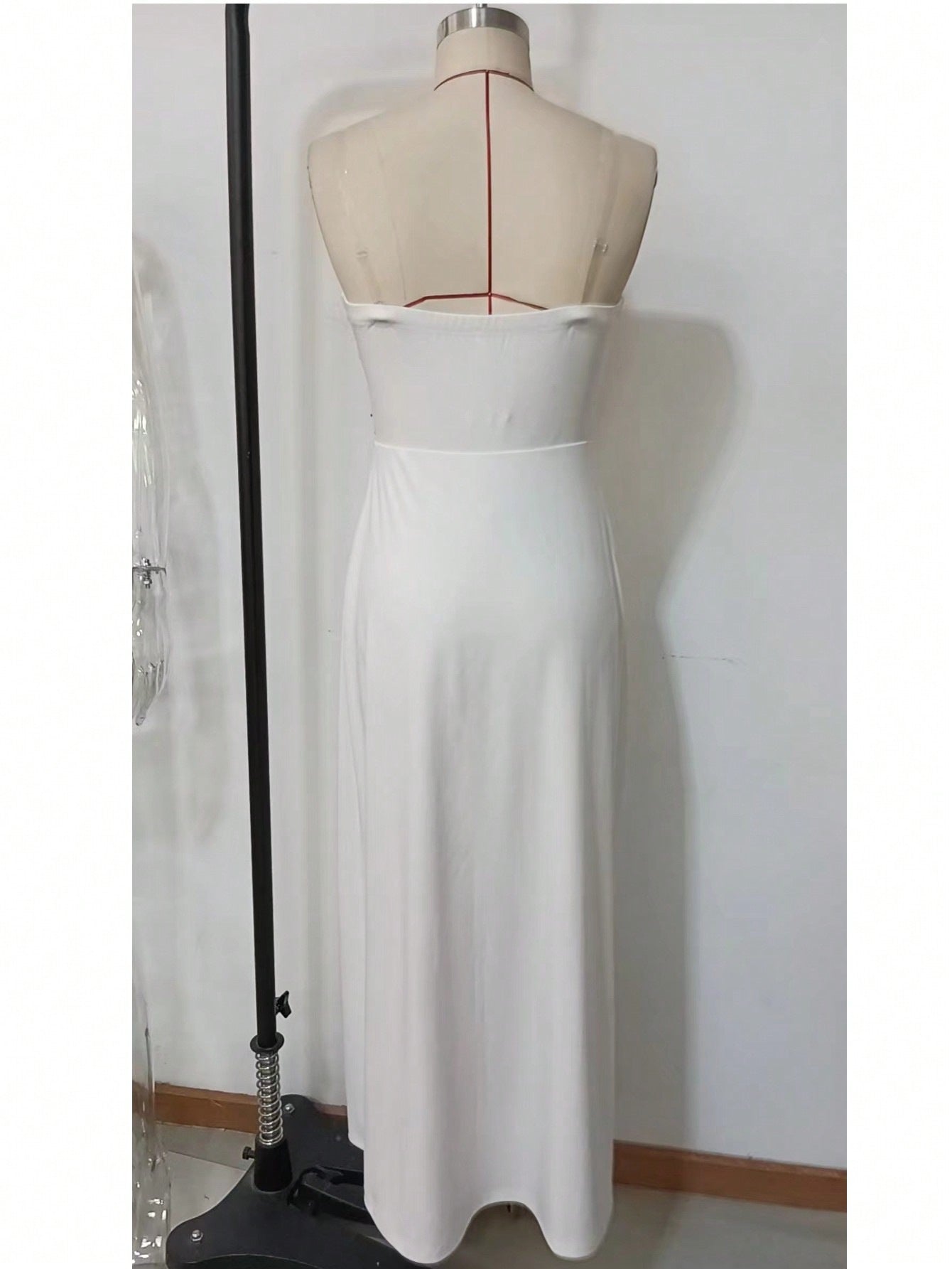 Women Backless Cross Strapless Rhinestone High Slit Sexy Dress 8