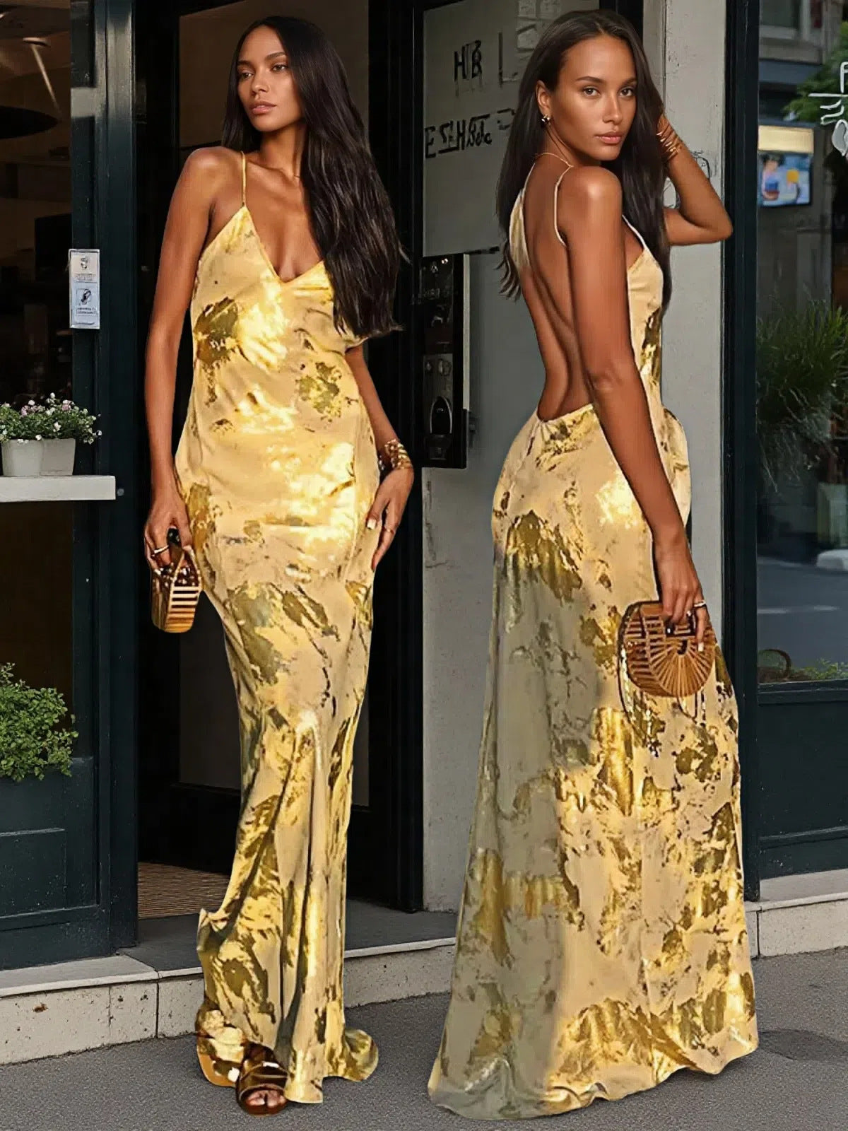 Women Summer Sexy Backless Shiny Strap Dress