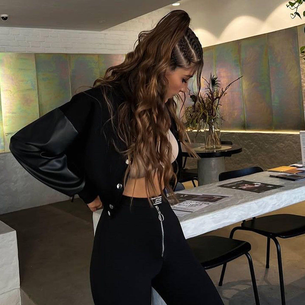 Autumn And Winter Style Street Trendy Pu Patchwork Embroidered Jacket 6