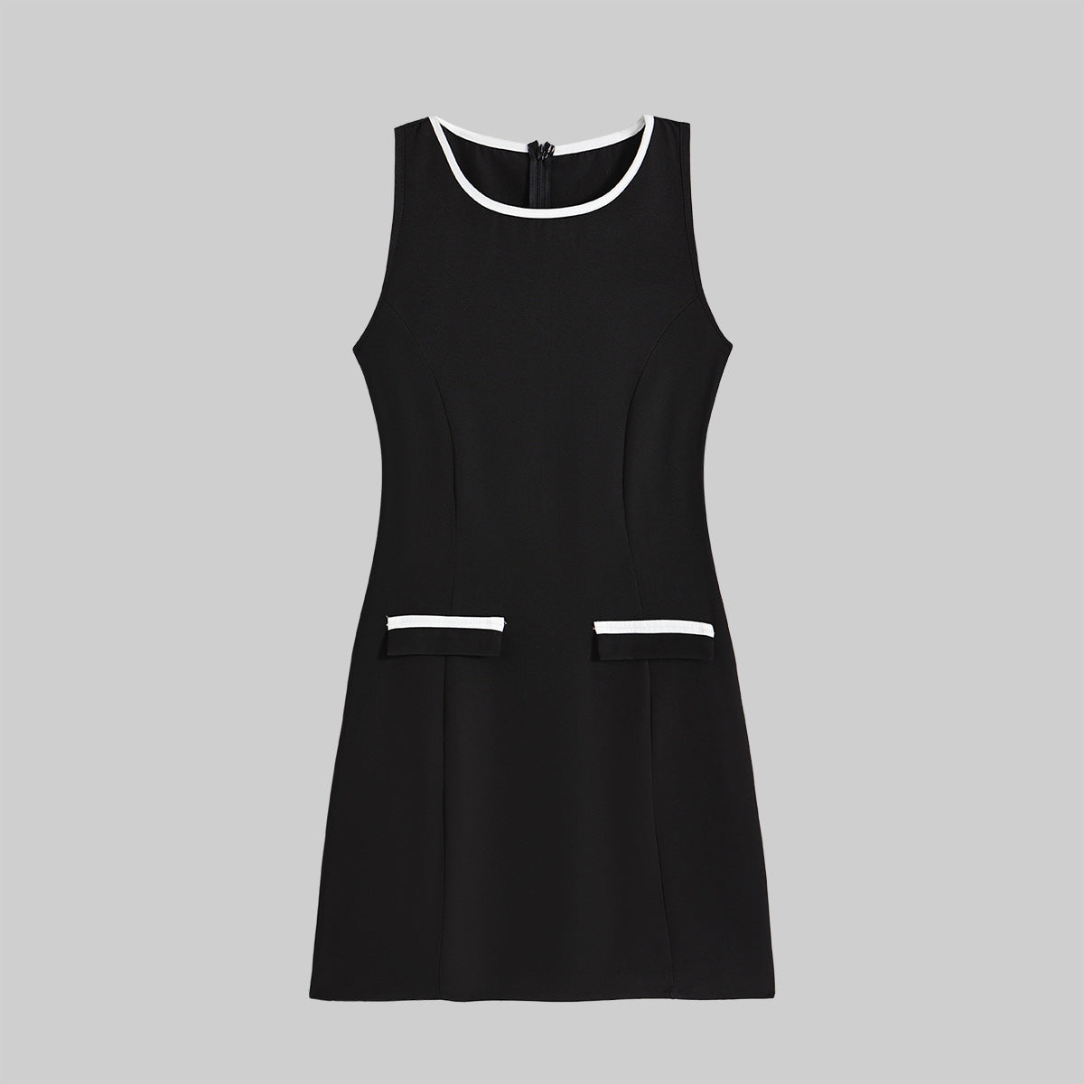 Women summer sleeveless French contrast color dress 7