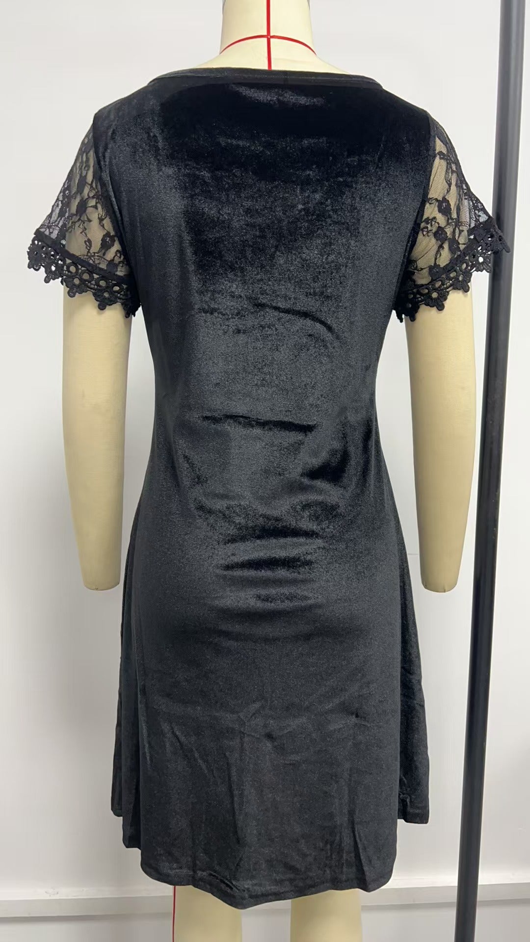 Women Winter Lace Short Sleeve Solid Dress 5