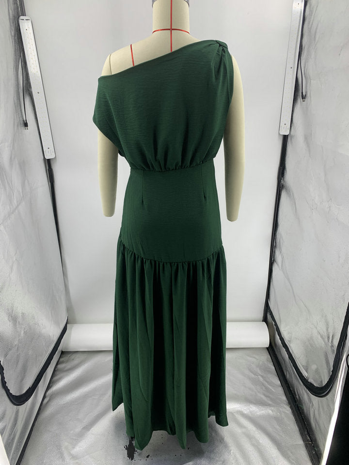 Solid Sexy Slash Shoulder Off-Shoulder Slim Waist Slit Gown Dress 26