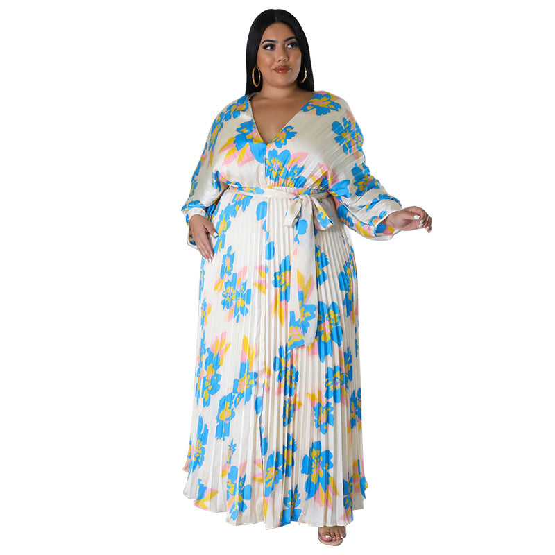 Plus Size Women's Autumn And Winter Sweet Style Loose Pleated Long Dress 10