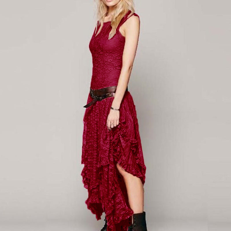 Fashion Women's Clothing Irregular High-Low Lace Sexy Long Dress 13