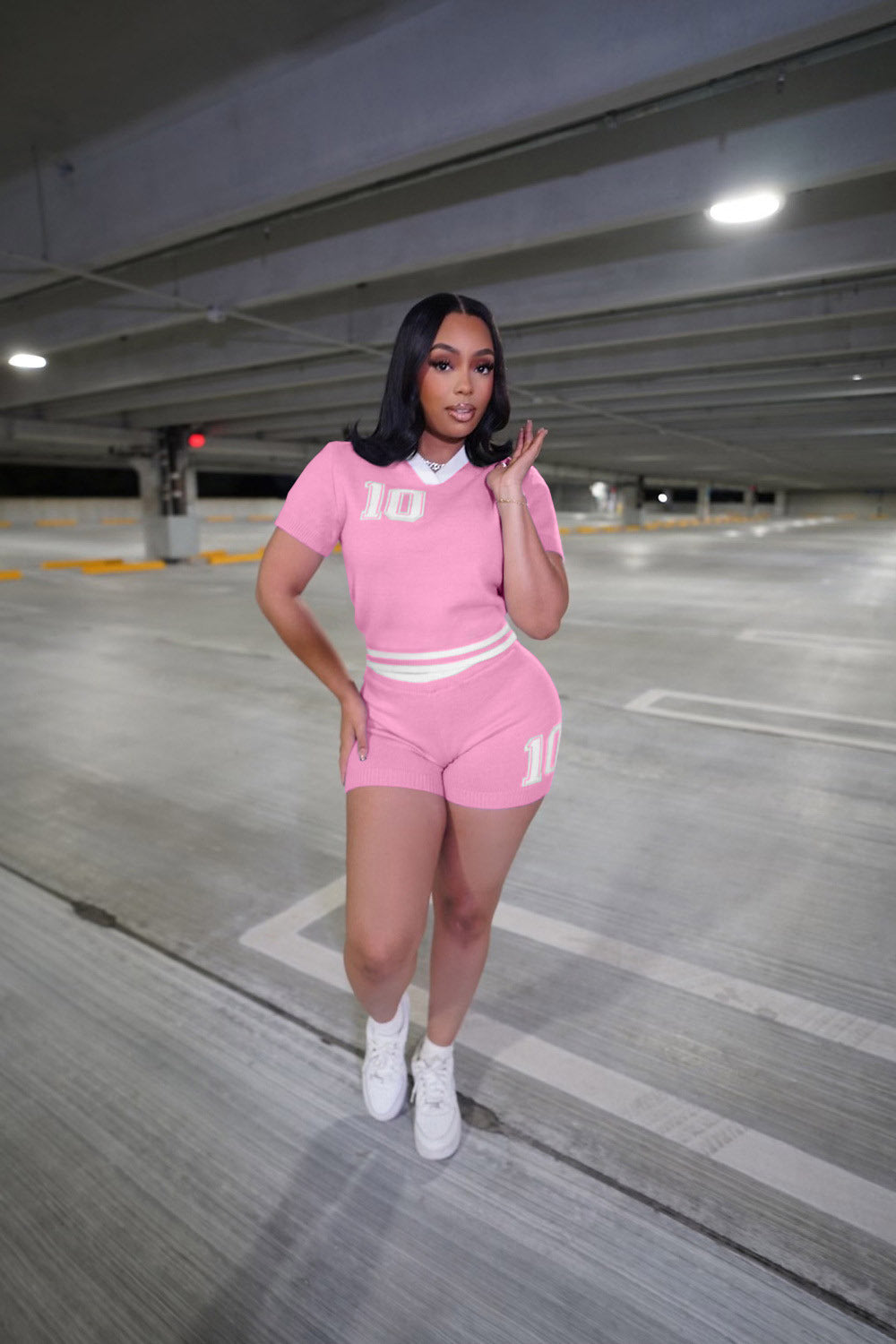 Women Sexy Short-Sleeved Top and Shorts Sweater Two-Piece Set 3