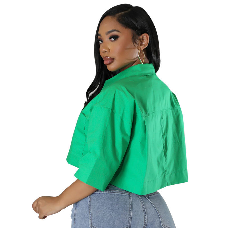 Spring Summer Fashion Casual Short Sleeve Women's Loose Shirt 8