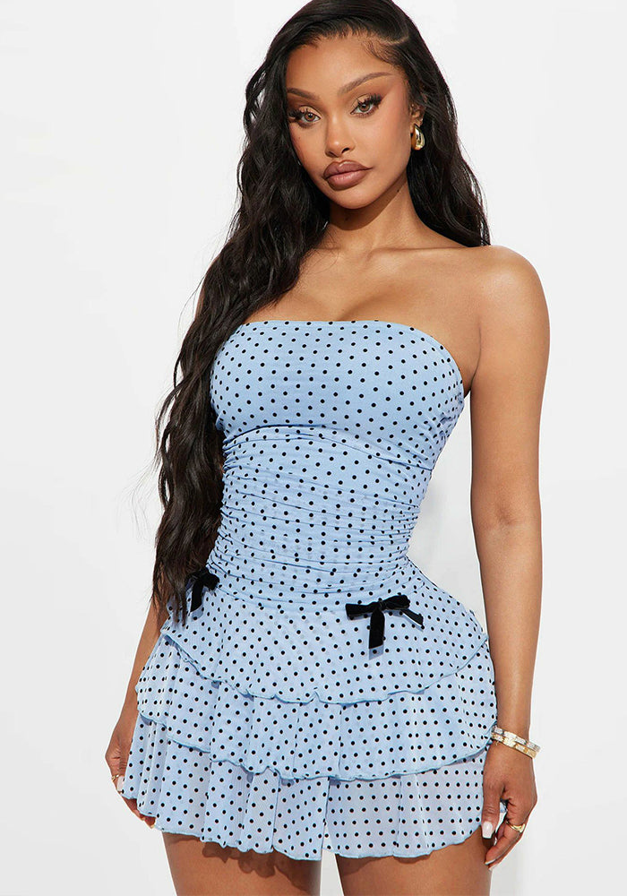 Women Summer Women Sexy Polka Dot Strapless Ruffle Bodycon Dress