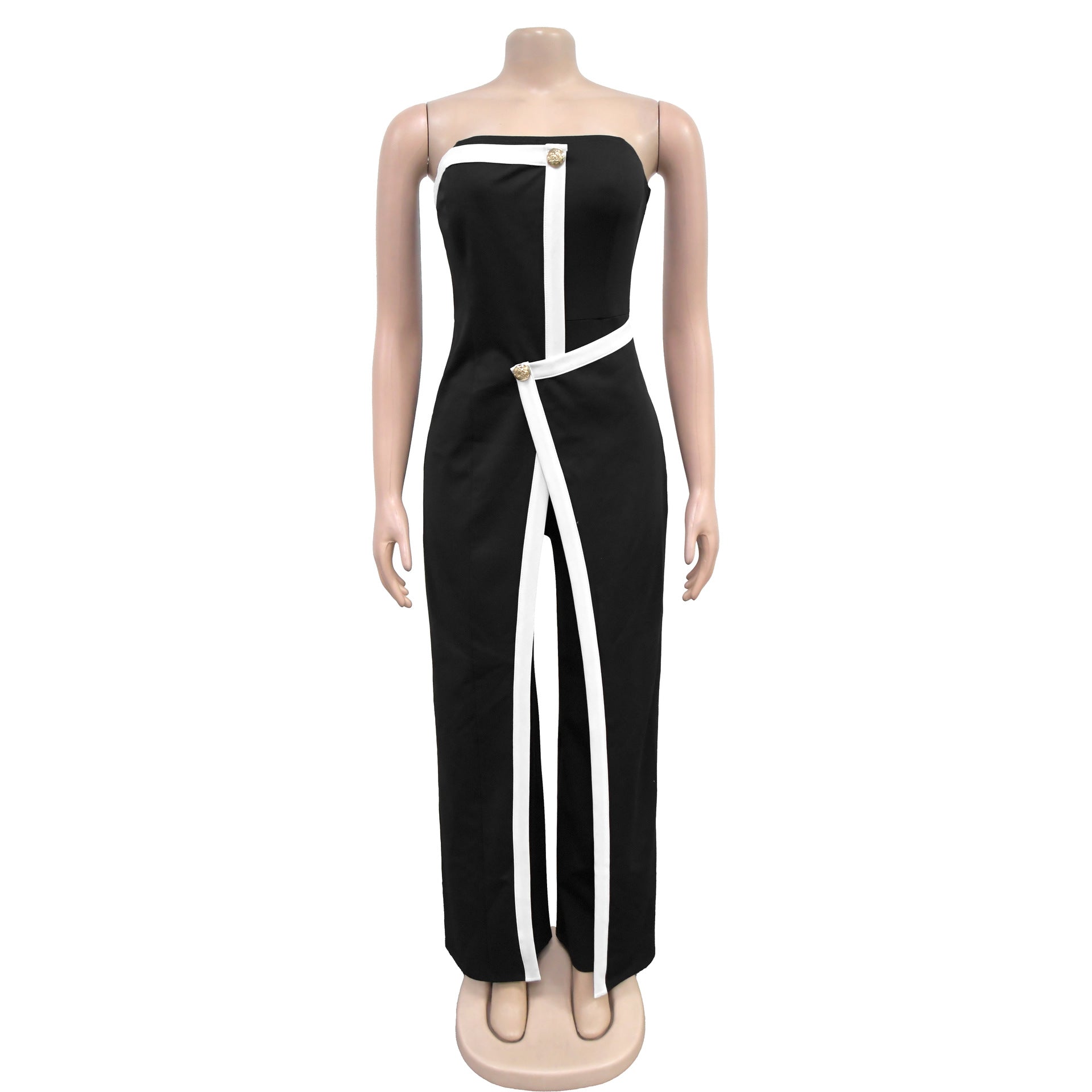 Women Sexy Strapless Backless Button Jumpsuit 7