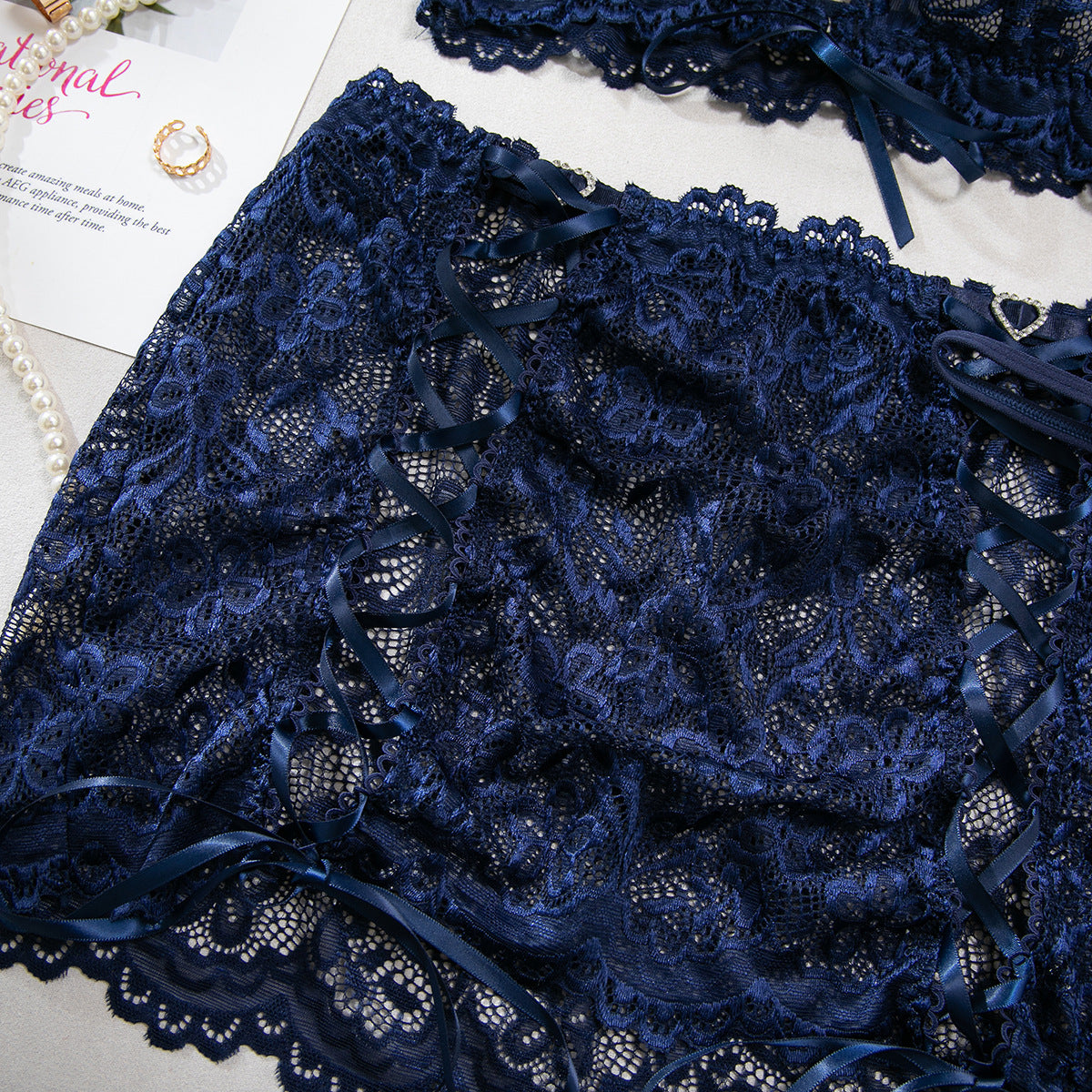 Women lace lace-up with cross-cut see-through lingerie set with sexy lingerie 17