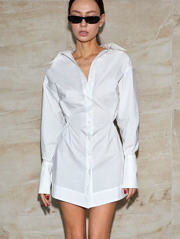 Women Turndown Collar Shirt Dress 6