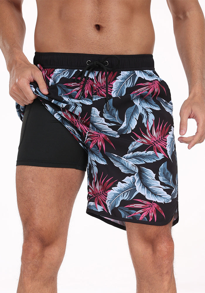 Men's multi-pocket printed beach shorts